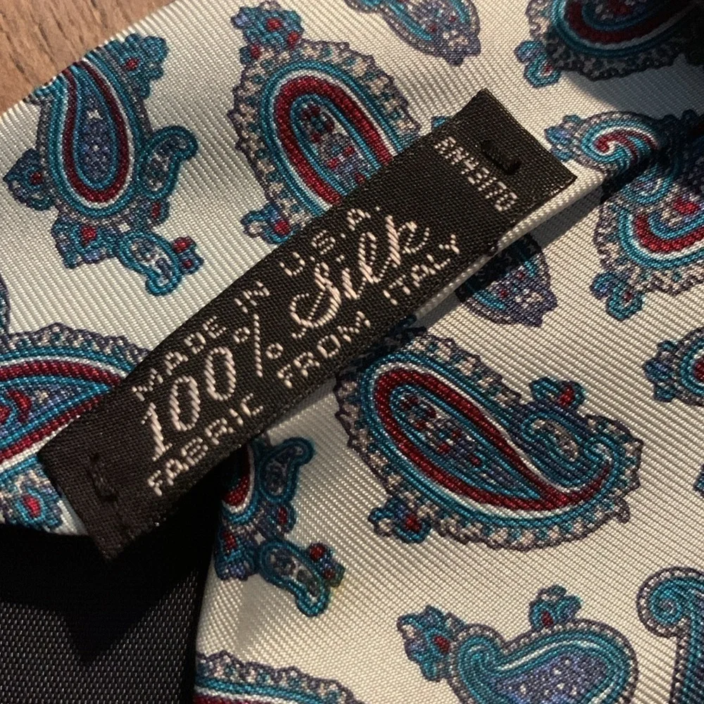 Teal Blue Paisley 100 % Italian Silk Neck Tie Made in USA Wedding Guest Holidays